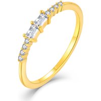 18K Gold 925 Sterling Silver Ladies Bridal Anniversary Jewelry Emerald Cut CZ Diamond Ring with Round Brilliant Side Stones