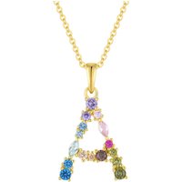 Handcrafted Women's Gold Plated Letter a Pendant Necklace with Multicolor Zircon Stones
