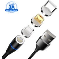 Free Shipping 3.0A Quick Charger Metal Micro USB Smart Magnetic Charging Data Cable for iPhone/Android/Type-C