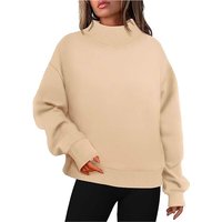 Custom Front Logo Women Autumn Casual Oversized Pullover Jumper Long Sleeves Drop Shoulder Mock Neck Sweatshirt Top De Mujer