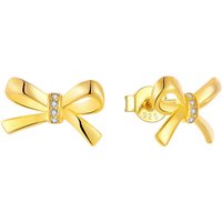 YILUN Gold Plated Sterling Silver Bowknot Stud Earrings 925 with Cubic Zirconia for Women Engagement Party Jewelry