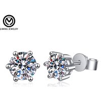 XEZ010 Luxury Custom Fine Jewelry 925 Sterling Silver 0.3-3Ct Classic Six Claws Round Moissanite Diamond Stud Earrings Women
