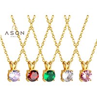 Ason Fashion Jewelry Personalized Women Gifts 18k Gold Plated Stainless Steel Dainty Colorful Zircon Pendant Necklace for Women