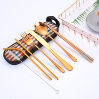 Rose Gold Stainless Steel Travel Cutlery Set Metal Straw