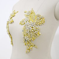 Pair Left and Right Shine Rhinestone Bullion Beaded Appliques Patch for Wedding Engagement Evening Dress Panels WRA-296
