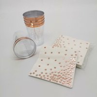 160 Piece Rose Gold Disposable Plastic Cups Napkins Set
