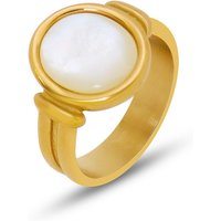 High End 18K Plain Gold Vintage White Shell Stainless Steel Rings for Women Tarnish Free & Waterproof Jewelry