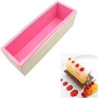Non-stick Food Grade Reusable 1200ML Rectangle Baking Tool Cake/Soap Mold Silicone With Wooden Box Silicone Handmade Soap Molds