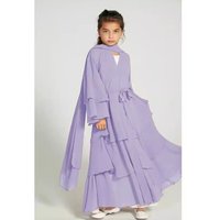 Children 3 Layer Chiffon Abaya With Belt Long Bell Sleeves Maxi Dress Wholesale Women Muslim Dress Dubai Islamic Clothing