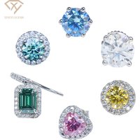 2024 New Custom Bulk Wholesale Fine Jewelry Ladies Small Moissanite Colorful Flower Heart 925 Sterling Silver Studs Earrings