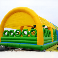 Long PVC Green Inflatable Jumping Bouncer Castle With Obstacle Course for Kids