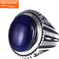Guaranteed 925 Silver Rings Natural Blue Tiger Eyes Cool Antique Turkish Man Rings From Silver For Men With Stone Fine Jewelry