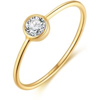 RINNTIN APR26 14k Gold Plating Simple Round Zircon Ring Minimalist 925 Sterling Silver Engagement Finger Wedding Ring
