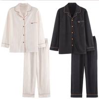 Wholesale Knitted Cotton Couple Pajamas Set Spring Autumn Long-sleeved Large Size Sleepwear Home Wear Set for Men and Women