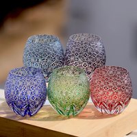 Old Fashioned Colored Hand-Cut Crystal Glasses 11oz Japanese Style Edo Kiriko Whiskey Tumbler Glasses for Wine/Water/Liquor