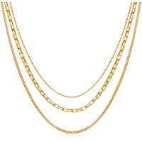 Fashion Waterproof 18K Real Gold Plated Three Layer Link Chain Necklace Non Tarnish Stainless Steel Box Chain Necklaces YF3406
