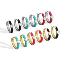 YHE0429 Sterling Silver 925 Huggie Hoop Earrings in Black Red Turquoise Enamel and CZ Accent Stacking Hoops