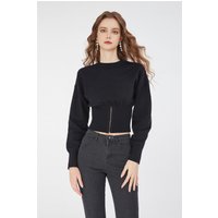 Wholesale Women's Long Sleeve Round Neck Knit Knitwear with Hook and Eye Corset Waist Custom Y2K Style Cropped Pullover Top