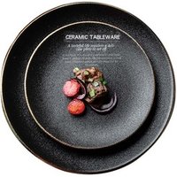 French Luxury Creative Hand-painted Golden Rim Restaurant Tableware Set Simple Black and White Dinner Plates
