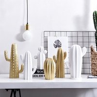 Nordic simple style ceramic white gold cactus fairy column home accessories living model room creative ornaments