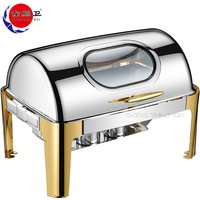 Fast Food Equipment Buffet Dishes Stainless Steel Food Warmer Double Pans Chafing Dish Buffet Food Warmer Roll Top Chafing Dish