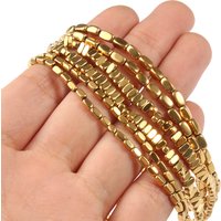 High Quality Natural 2/3/4MM Flat Rectangle Shape Gold Plated Semi Gemstone Hematite Beads 38cm Strand for Jewelry Making