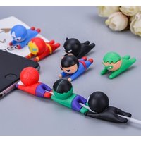 SIKAI Cartoon 3D Phone Accessories Superman Batman Iron Man Captain America Marvel Comics Silicone Protector Cable Animal Bite