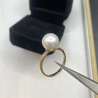 Hot Selling 14K Gold AAA Grade White Natural Pearl Luxury Ring Customizable Diamond Inlay Exquisite Gift Women Valentine's Day