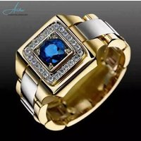 Luxury Men's Engagement and Wedding Hand Jewelry With Blue Gemstone Rings Copper Zircon Rose Gold Metal Engagement Rings