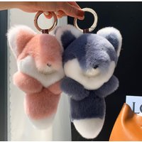 2025 Real Rex Rabbit Fur Fox Pendant Keychain Women Fluffy Big Fox Toys Trinket Bag Car Keyring Charm Birthday Gift Accessories
