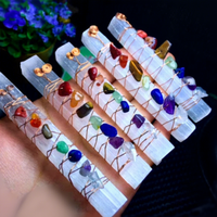 Donghai Healing Crystals Meditation Stones Beads Wire Wrapped Selenite Stick Reik Chakra Crystal Wand for Yoga Meditation Gifts