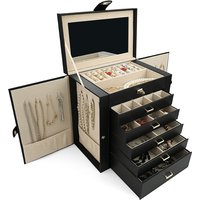 Hot Sale Large 6-Layer Double Door PU Leather Jewelry Storage Box with Handle for Earrings Rings Necklaces