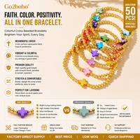 Go2boho Gold Bead Bracelet Set Rainbow Cross Stretch Fashion Jewelry Delicate 18K Gold Filled Plated Beaded Bracelets for Women
