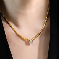 New Arrival 18k Gold Plated Stainless Steel Waterdrop Droplet Necklace Shaped Zircon Pendant Chain Necklace Women