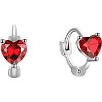 Red CZ Heart Earrings 925 Sterling Silver Ruby Cubic Zircon Small Cute Hoops for Women Girls Kids Fine Jewelry Wholesale