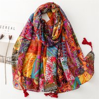 2025 Spring/Summer Collection Thin Blue Tie Dyeing Effect Scarf Hand Drawn Balinese Yarn Tassel Breathable Polyester Women's
