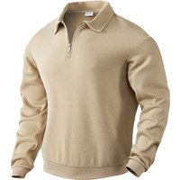 Polyester Fashion Casual Vintage Heavy Jacquard Long-Sleeved Lapel Half-Zip Men's Top Fall Hoodie & Sweatshirt