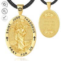 Fine Jewelry 925 Sterling Silver 18K Gold Plated Jewellery Oval Shaped Saint Archangel ST Jude Pendant Necklace for Men or Women