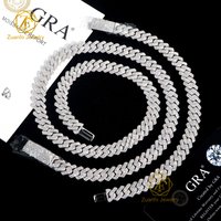 Hot Sale 8mm-15mm VVS Diamond Clusters Cubic Link Necklace 925 Sterling Silver Moissanite Iced Cubic Link Chain