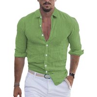 RNSHANGER Men Casual Shirt Turn-down Collar Solid Long Sleeve Loose Top Autumn Handsome Fashion Beach Shirt for Men