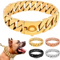 32mm Cast Gold Stainless Steel Dog Collar Necklace Titanium Steel Pet Accessory for Large Bully Battle Dogs Durable Collar