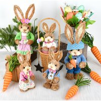 Hand-Woven Easter Straw Rabbit Cattail Ornaments Creative Spring Dress Window Decorations Beauty Props Bunny Egg 2pcs MOQ