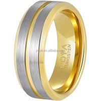 POYA 8mm Unisex Stylish Vintage Design Tungsten Ring Gold Plated Beveled Edges Engagement Wedding Gift Silver Jewelry