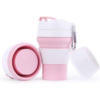 Stocked amazon best custom bpa free portable travel reusable foldable collapsible silicone coffee cup with lid Carabiner