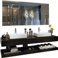 Luxury Modern Solid Wood Bathroom Vanity Cabinet with Wall-Mounted Silver Mirror and Ceramic Sink