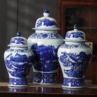 Blue and White Open Window Home Decoration Storage Ceramic Jar Antique Mountains and Rivers Pattern Ginger Jar