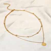 New Fashion 18K Gold Plated Pendant Stainless Steel Double Layer Mini Bead Chain Disc Charm Necklace for Girls
