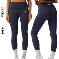 Women's High Waist Gym Fitness Yoga Leggings Custom Logo Fold-able Tummy Control Sports Pants High Elasticity No T-Line Solid