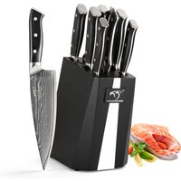 9 Pieces Damascus VG10 Knife Set for Kitchen Knives Set with Wooden Knife Block