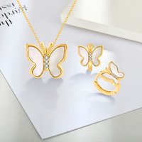 Custom 14K 18K Gold Plated Butterfly Shell Chain Necklace Women Butterfly Earrings 925 Sterling Silver Jewelry Set